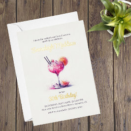  in Roze Thema Cocktail Verjaardag Folie Uitnodiging