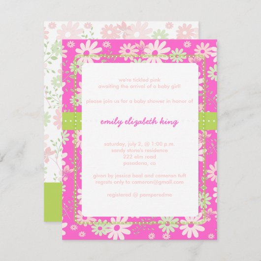  in roze tuin baby shower/dij kleur kaart (Voorkant / Achterkant)