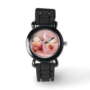  in roze varkens Kinder glitter horloge