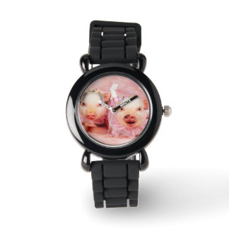 in roze varkens Kinder glitter horloge