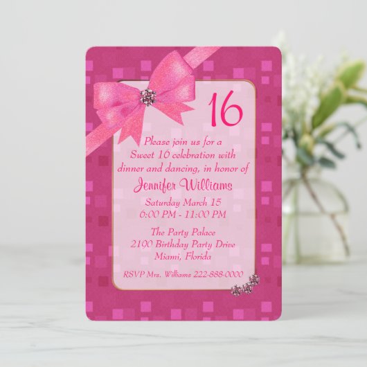  in roze zoete uitnodiging van 16 februari (Staand voorkant)