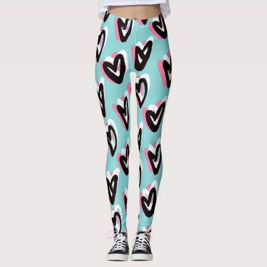  in Roze & Zwart Graphic Heart Leggings (Voorkant)