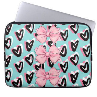  in Roze & Zwarte BowHeart Laptop Mouw Laptop Sleeve