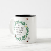 In rust en vertrouwen tweekleurige koffiemok (Voorkant links)