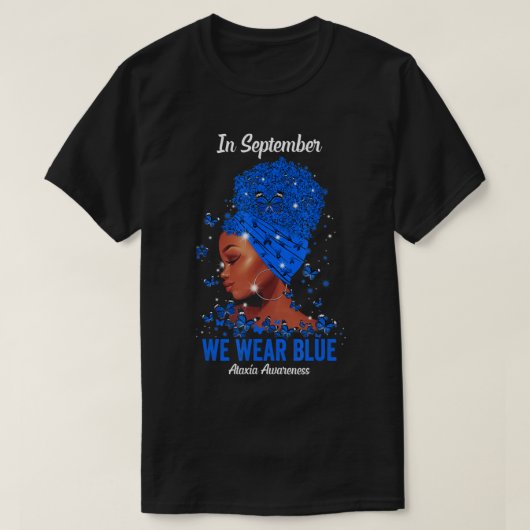 In september Draag we blauw voor het ataxibewustzi T-shirt (Design voorkant)