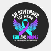 In september Draag we Blauwgroen Paarse lintjes ze Ronde Sticker (Voorkant)