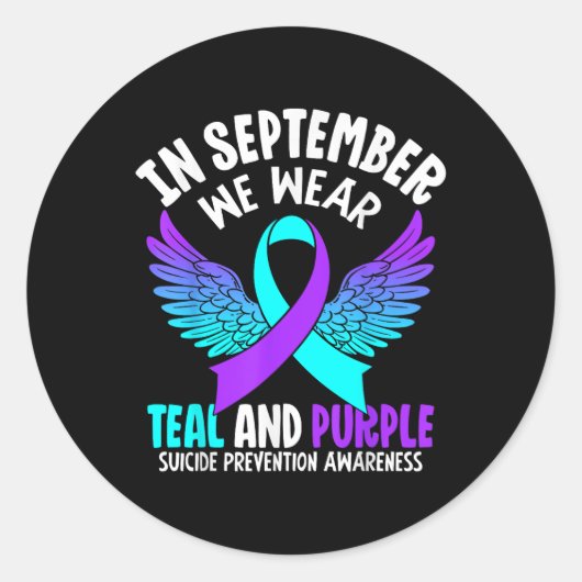 In september Draag we Blauwgroen Paarse lintjes ze Ronde Sticker (Voorkant)