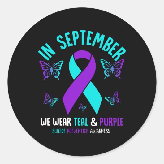 In september Draag we Blauwgroen Paarse lintjes ze Ronde Sticker (Voorkant)