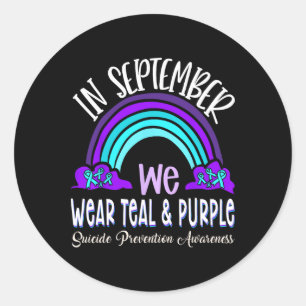In september Draag we Blauwgroen Paarse lintjes ze Ronde Sticker