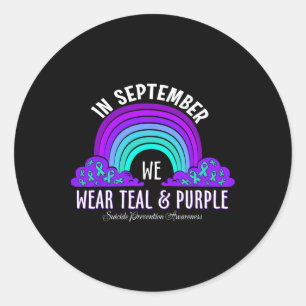 In september Draag we Blauwgroen Paarse lintjes ze Ronde Sticker