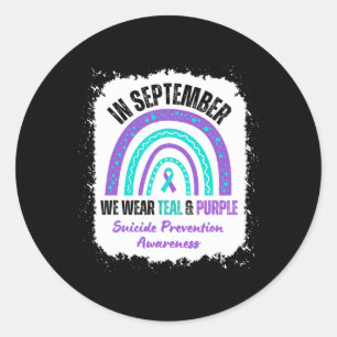 In september Draag we Blauwgroen Paarse zelfmoordb Ronde Sticker