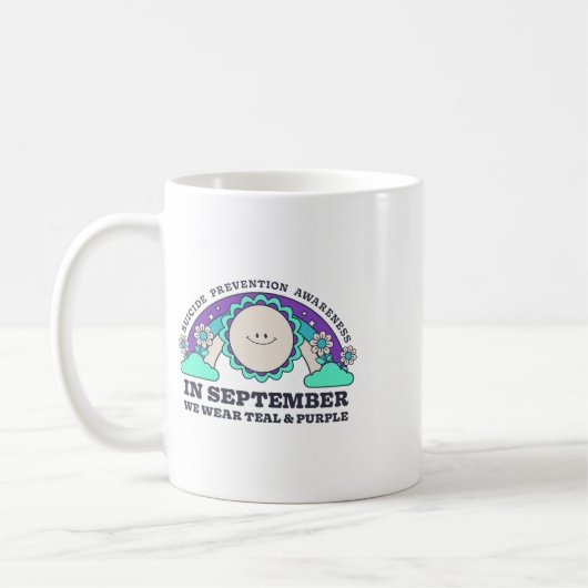 In september Draag we Blauwgroen Paarse zelfmoordp Koffiemok (Links)