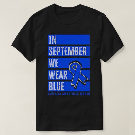 In september Draag we Blue, Alopecia Awareness Mon T-shirt (Design voorkant)