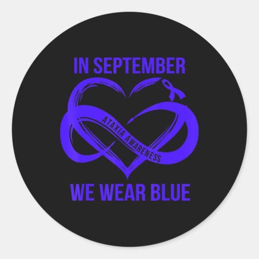 In september Draag we Blue Ataxia Awareness Ribbon Ronde Sticker (Voorkant)