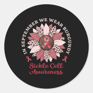 In september Draag we Burgundy Sunflower Sickle Ce Ronde Sticker
