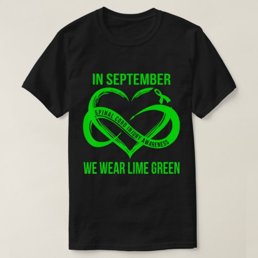 In september Draag we Lime Green Spinal Cord Letse T-shirt (Design voorkant)