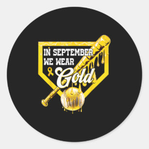 In September dragen we gouden honkbal druppel jong Ronde Sticker