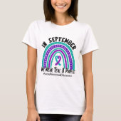 In september hebben we Blauwgroen en Paarse zelfmo T-shirt (Voorkant)