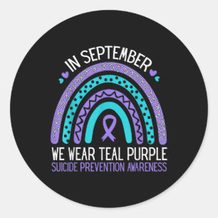 In september hebben we Blauwgroen Paarse lintjesze Ronde Sticker