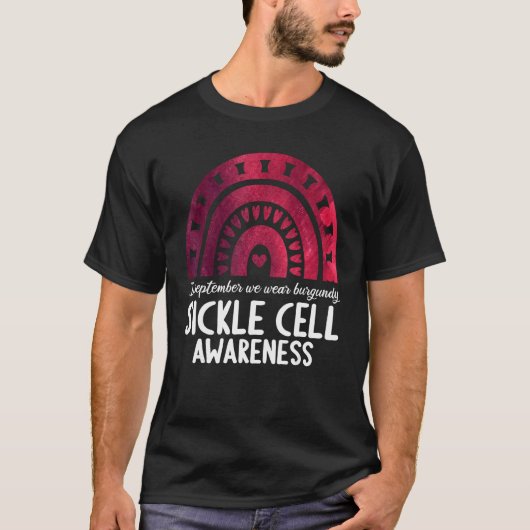 In september we wear burgundy sickle cell awarenes t-shirt (Voorkant)