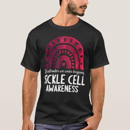 In september we wear burgundy sickle cell awarenes t-shirt (Voorkant)