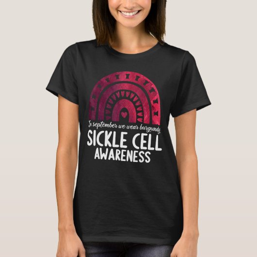 In september we wear burgundy sickle cell awarenes t-shirt (Voorkant)