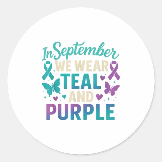 In September We Wear Teal And Purple Awareness  Ronde Sticker (Voorkant)