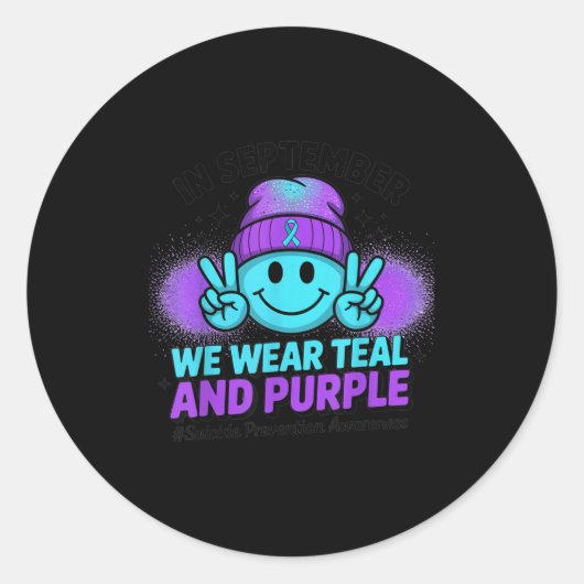 In September We Wear Teal And Purple Suicide Preve Ronde Sticker (Voorkant)
