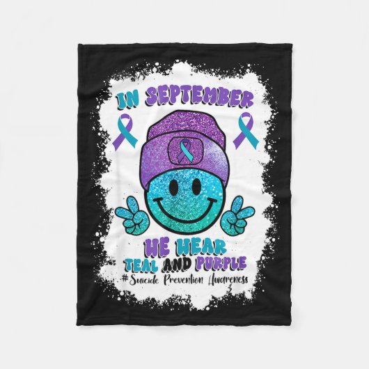 In September We Wear Teal Purple Ribbon Suicide Pr Fleece Deken (Voorkant)