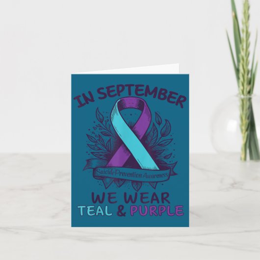 In September We Wear Teal Purple Ribbon Suicide Pr Kaart (Voorkant)