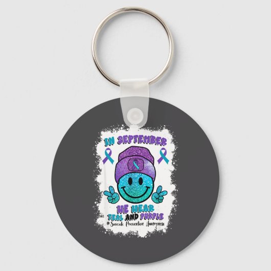 In September We Wear Teal Purple Ribbon Suicide Pr Sleutelhanger (Voorkant)