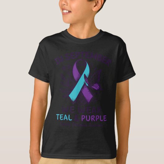 In September We Wear Teal Purple Ribbon Suicide Pr T-shirt (Voorkant)