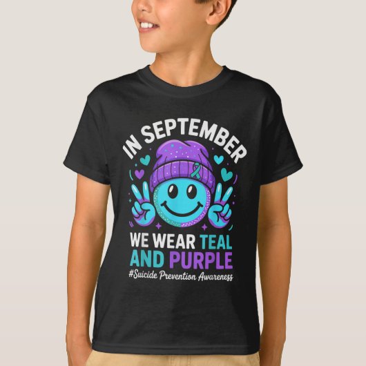 In September We Wear Teal Purple Ribbon Suicide Pr T-shirt (Voorkant)