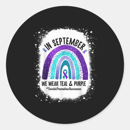 In September We Wear Teal Purple Suicide Preventio Ronde Sticker (Voorkant)
