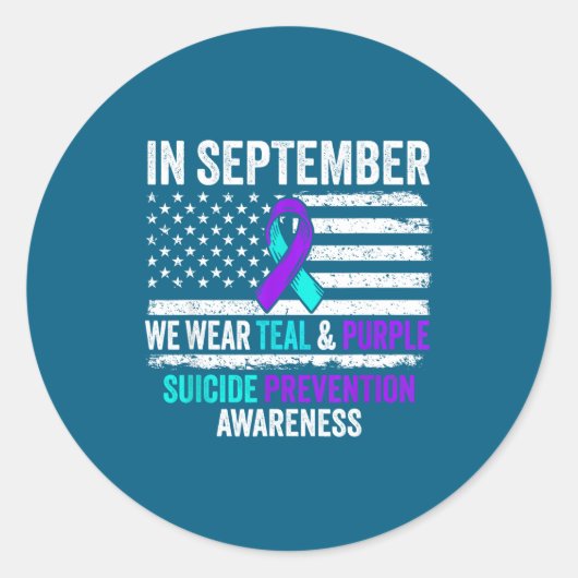 In September Wear Teal Purple Suicide Prevention A Ronde Sticker (Voorkant)