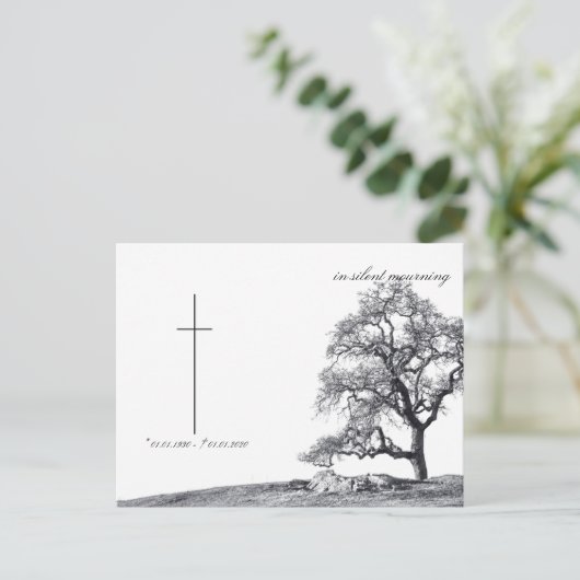 In stille rouw - boom op het weiland briefkaart (Staand voorkant)