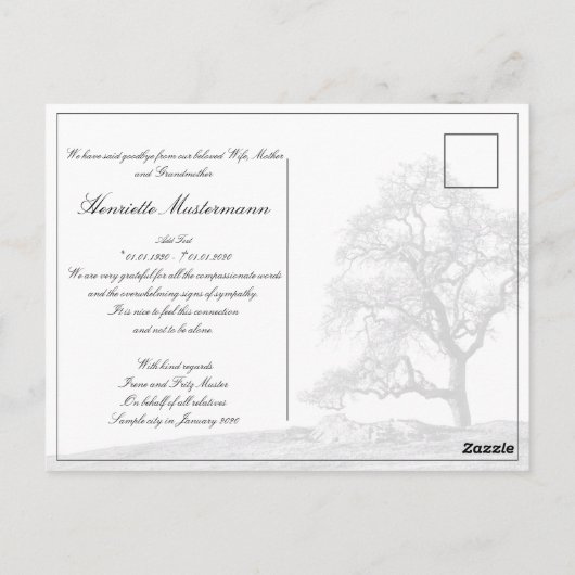 In stille rouw - boom op het weiland briefkaart (Achterkant)