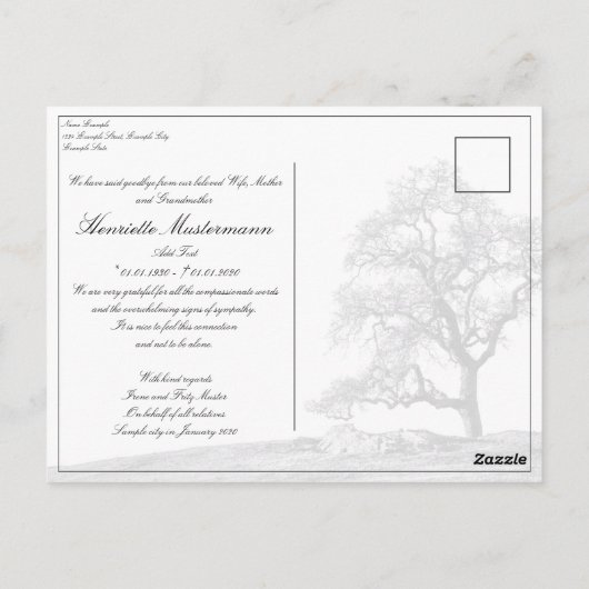 In stille rouw - boom op weide briefkaart (Achterkant)