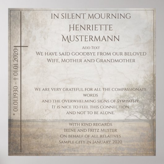 In stille rouw - boom op weide vintage poster (Voorkant)