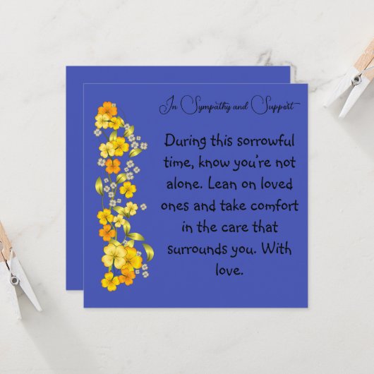 In sympathie en steun Condoleances Kaart (Voorkant / Achterkant in situ)