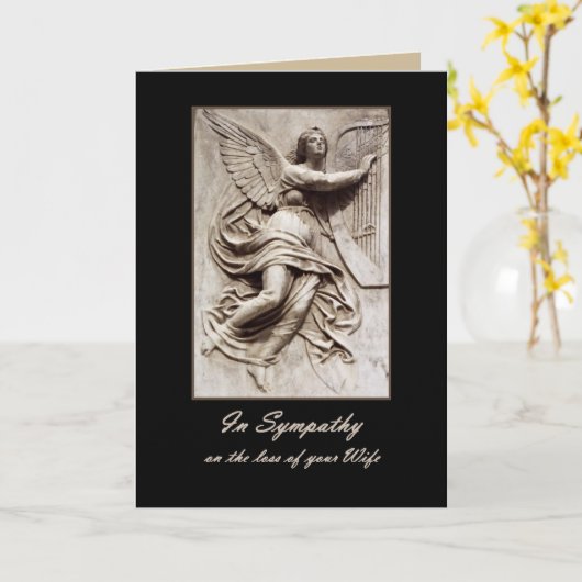 In Sympathie - Verlies van Vrouw - Engel met Harp Kaart (Gele Bloem)