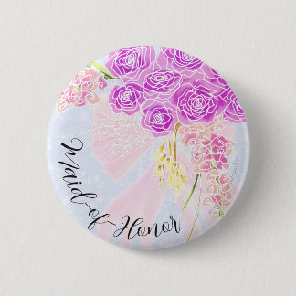In The Blue-Sweet Pink Bow Bouquet Maid-of-Honor Ronde Button 5,7 Cm