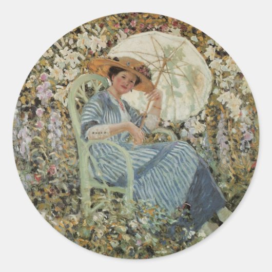In the Garden, Giverny by Frederick Frieseke Ronde Sticker (Voorkant)