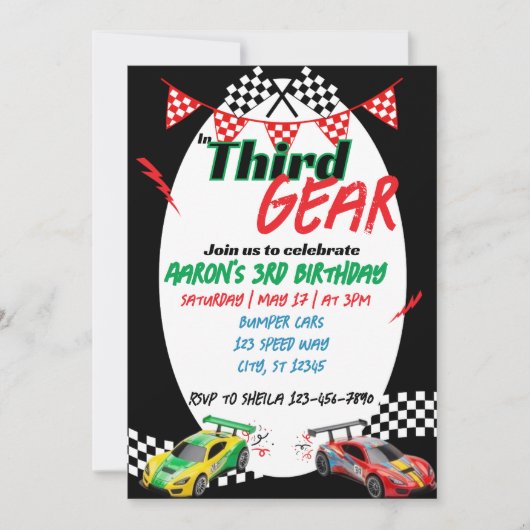 In Third Gear, Racing 3rd Birthday Kaart (Voorkant)