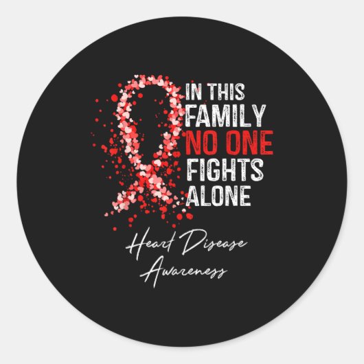 In This Family Fights Alone Heart Disease Awarenes Ronde Sticker (Voorkant)