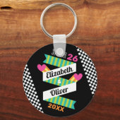 In totaal 80 s Stripes en Hearts Wedding Sleutelhanger (Voorkant)