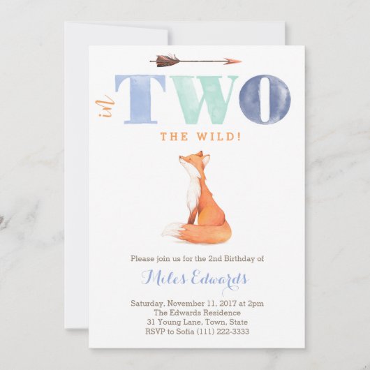 In TWEE de bossen. Wild Fox 2e verjaardag voor Boy Kaart (Voorkant)