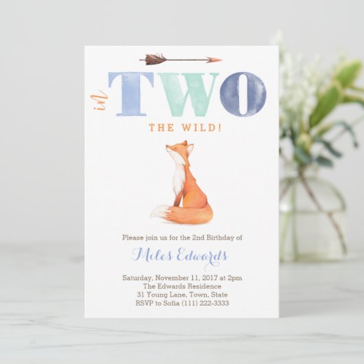 In TWEE de bossen. Wild Fox 2e verjaardag voor Boy Kaart (Staand voorkant)