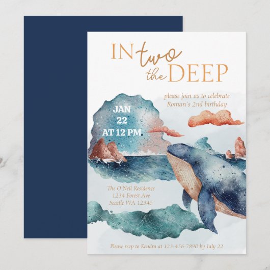 In Twee De Diepe Oceaan Walvis Tweede Verjaardag Kaart (Voorkant / Achterkant)