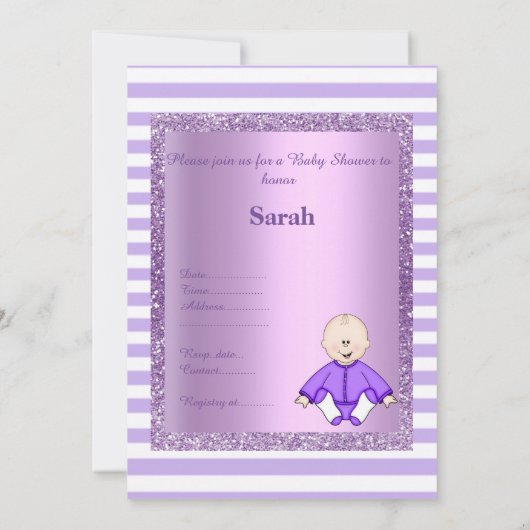  IN TWEE TONE ANGEL BABY SHOWER INVITE LILA KAART (Achterkant)